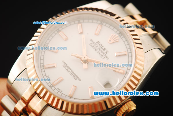 Rolex Datejust Automatic Movement ETA Coating Case with White Dial and Stick Markers-Two Tone Strap - Click Image to Close